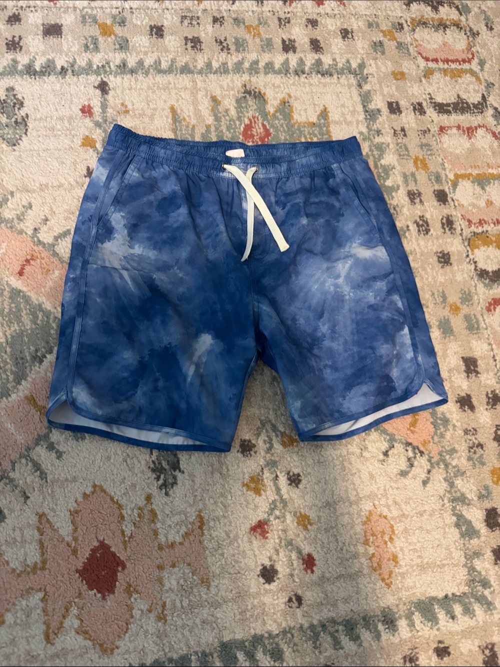 Fair Harbor Kids Tie-Dye Blue Swim Trunks with White Drawstring